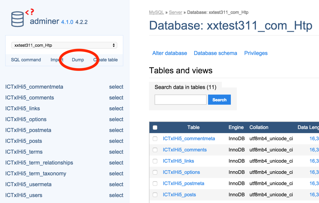 Wordpress Database Dump