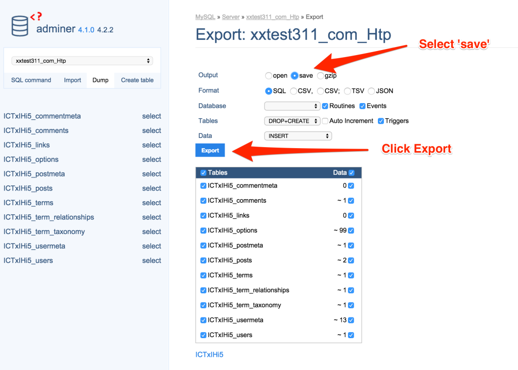 Wordpress Database Dump